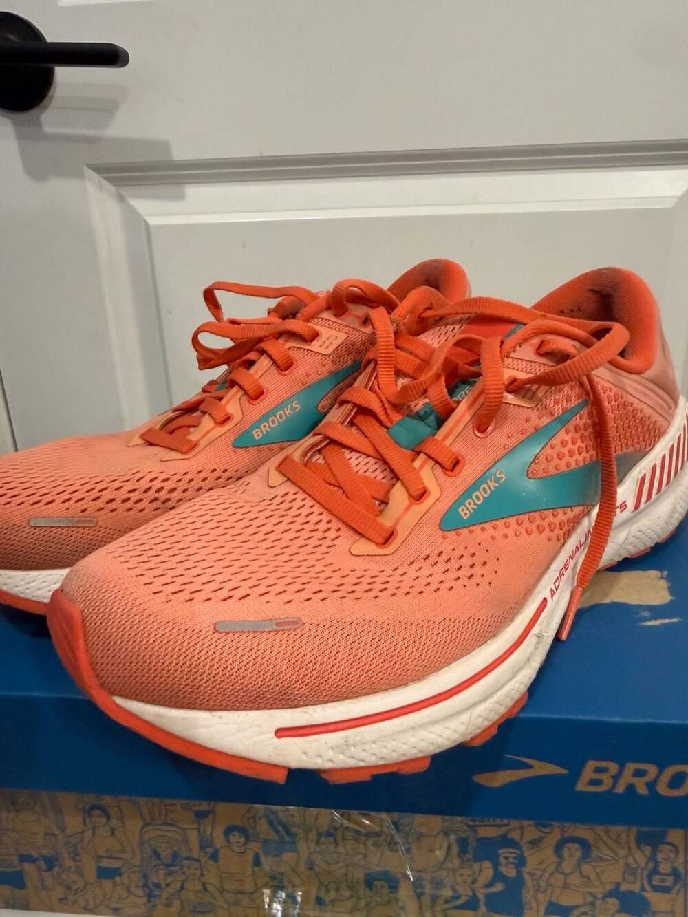Brooks Women's Adrenaline GTS 22 Running Shoes Coral/Latigo Bay/White Size 10.5